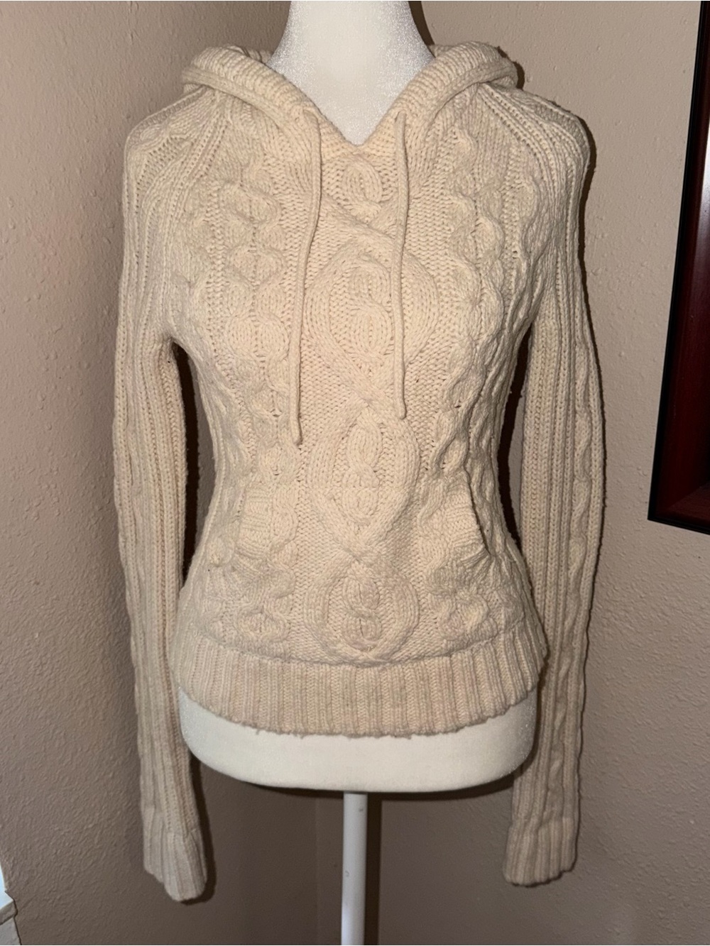 Vintage Y2K Abercrombie & Fitch 2000s Cable Knit Pullover Hooded Sweater